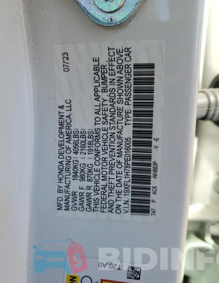 19XFL1H78PE016005 Photo# 12