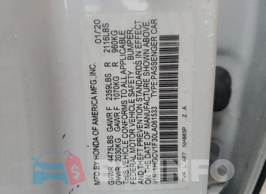 1HGCV1F30LA061533 Photo# 12