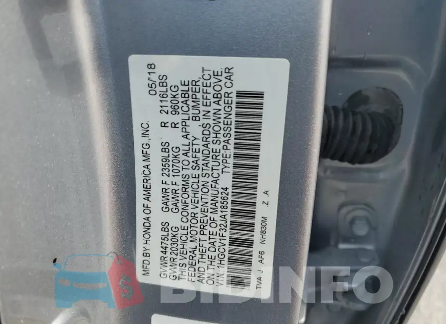 1HGCV1F32JA185624 Photo# 13