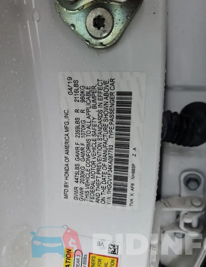 1HGCV1F34KA087793 Photo# 12