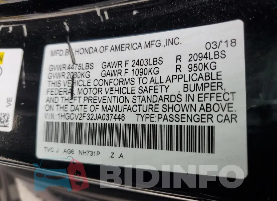 1HGCV2F32JA037446 Photo# 12