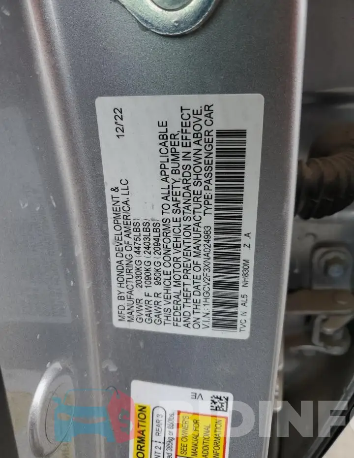 1HGCV2F3XNA024983 Photo# 12