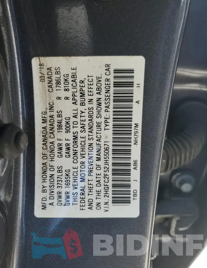 2HGFC2F52JH550671 Photo# 12