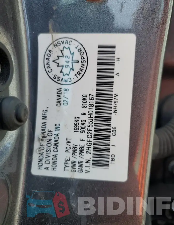 2HGFC2F55JH018167 Photo# 13