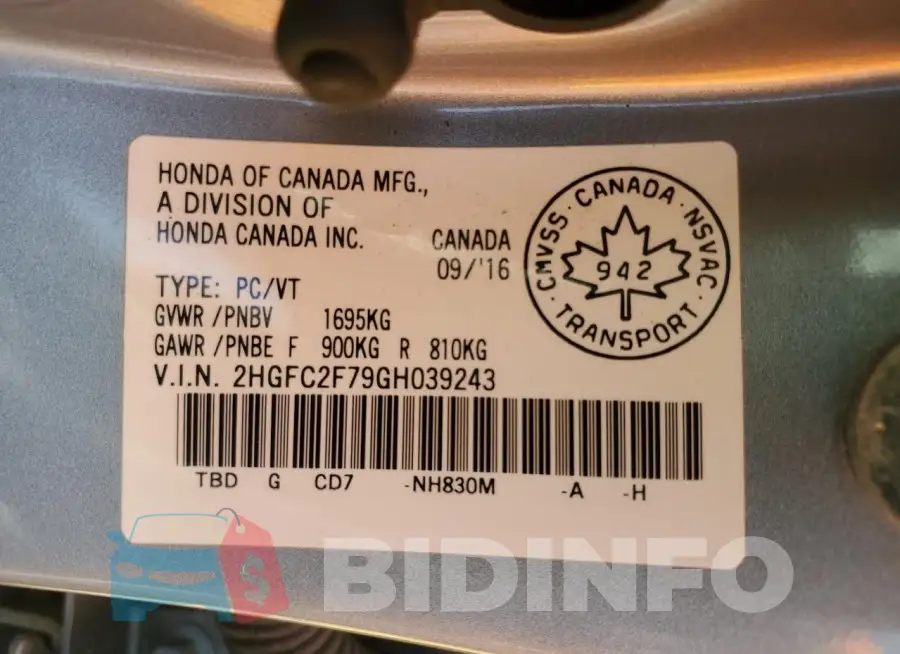 2HGFC2F79GH039243 Photo# 13