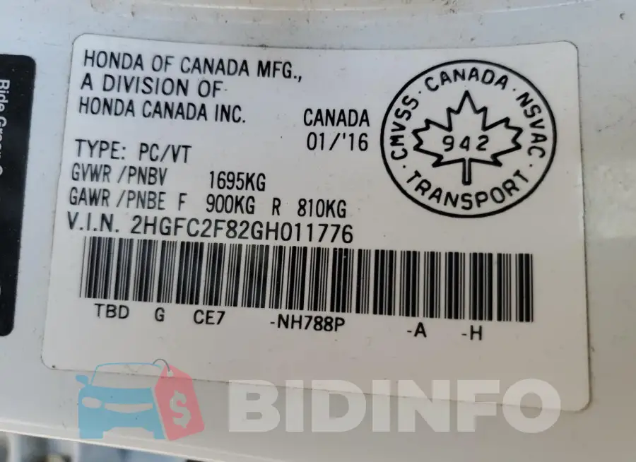 2HGFC2F82GH011776 Photo# 13