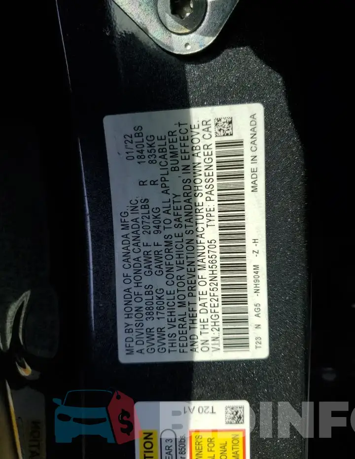 2HGFE2F52NH565705 Photo# 13