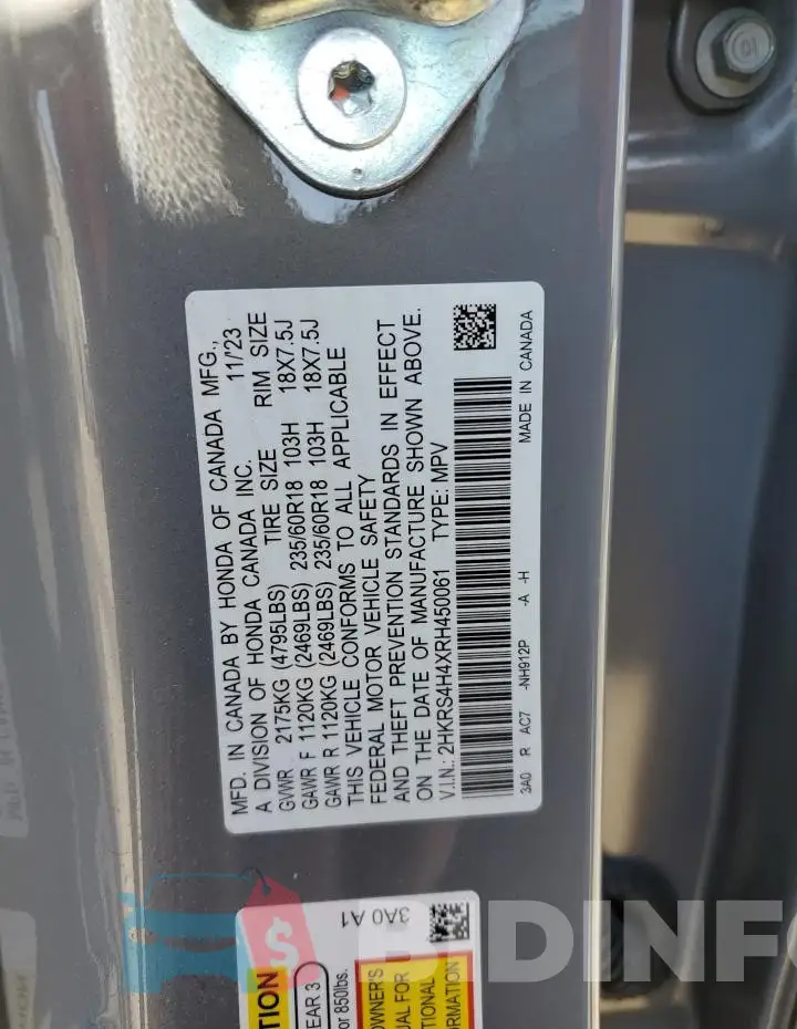 2HKRS4H4XRH450061 Photo# 13