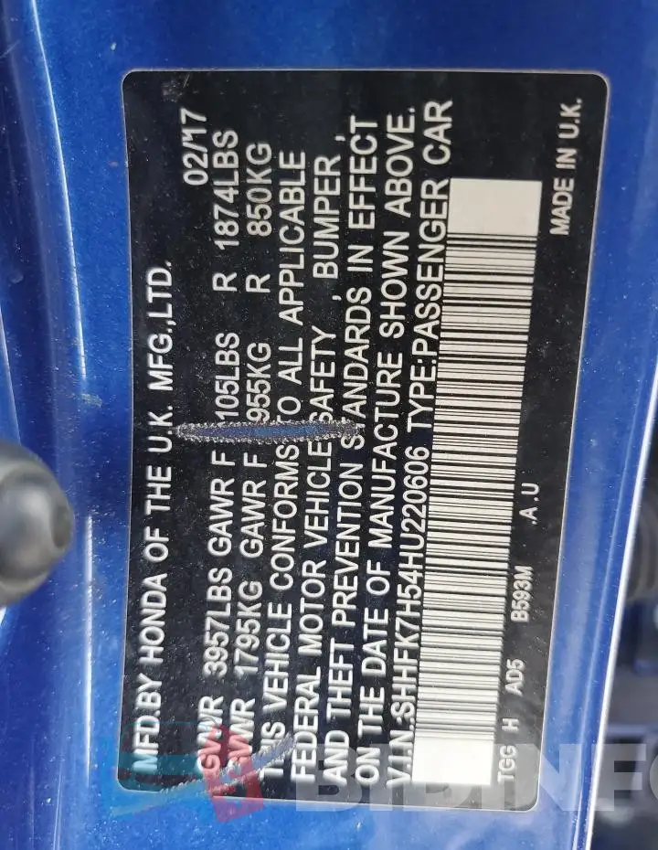 SHHFK7H54HU220606 Photo# 12