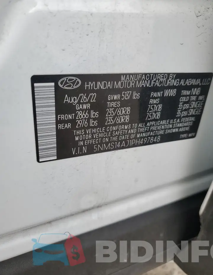 5NMS14AJ1PH497848 Photo# 14