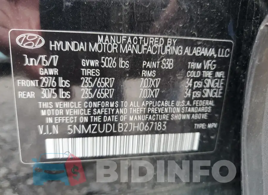 5NMZUDLB2JH067183 Photo# 13