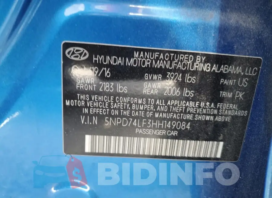 5NPD74LF3HH149084 Photo# 12