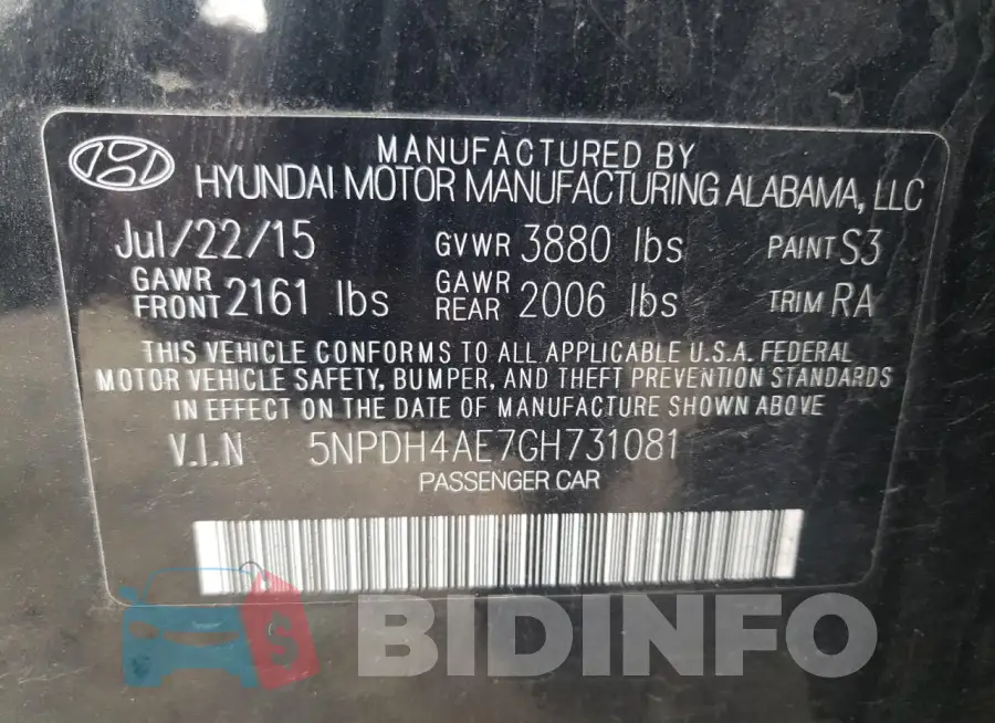 5NPDH4AE7GH731081 Photo# 12