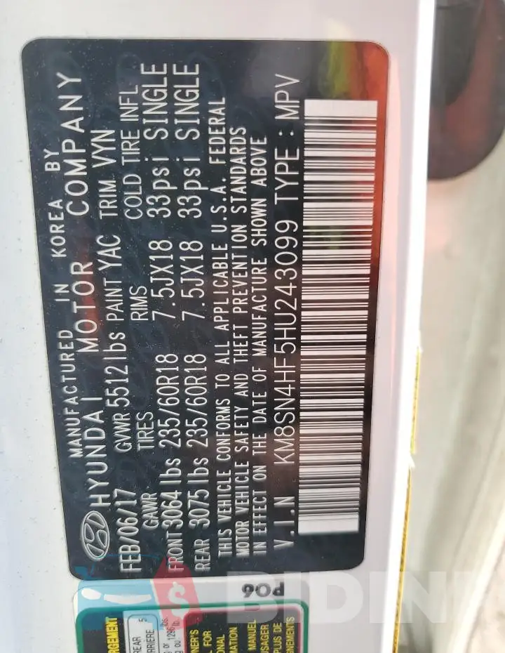 KM8SN4HF5HU243099 Photo# 14