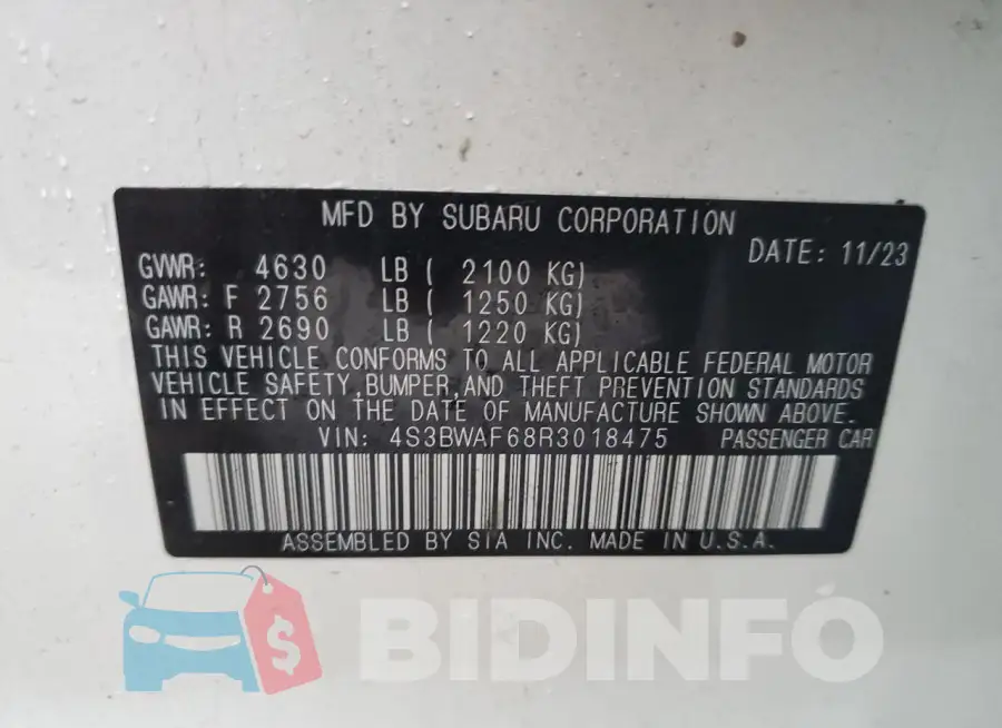 4S3BWAF68R3018475 Photo# 12