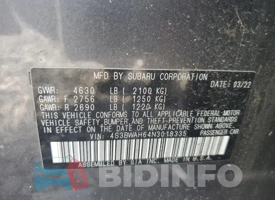 4S3BWAH64N3018335 Photo# 12