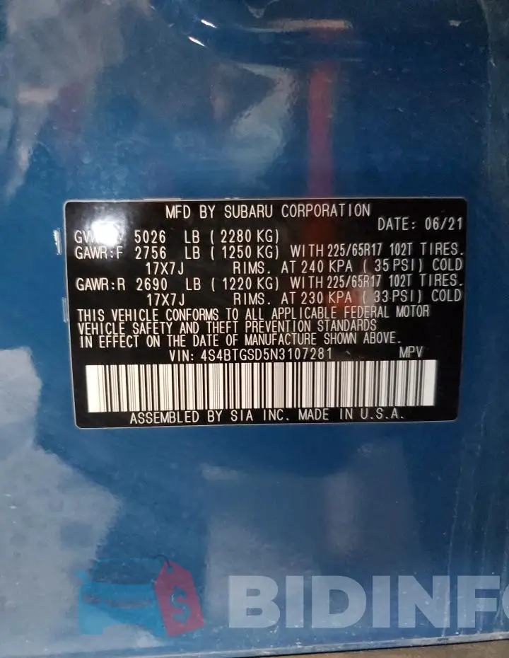 4S4BTGSD5N3107281 Photo# 12