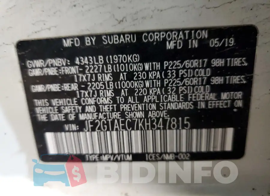 JF2GTAEC7KH347815 Photo# 13