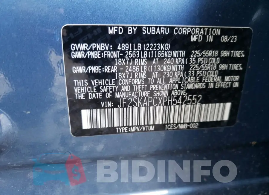 JF2SKAPCXPH542552 Photo# 13
