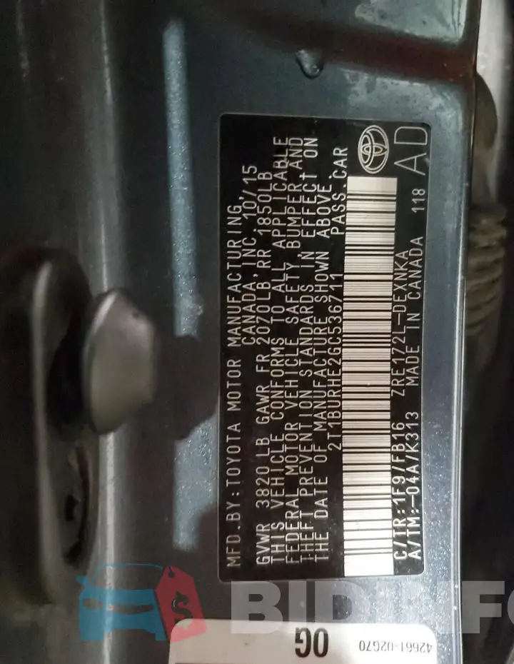 2T1BURHE2GC536711 Photo# 13