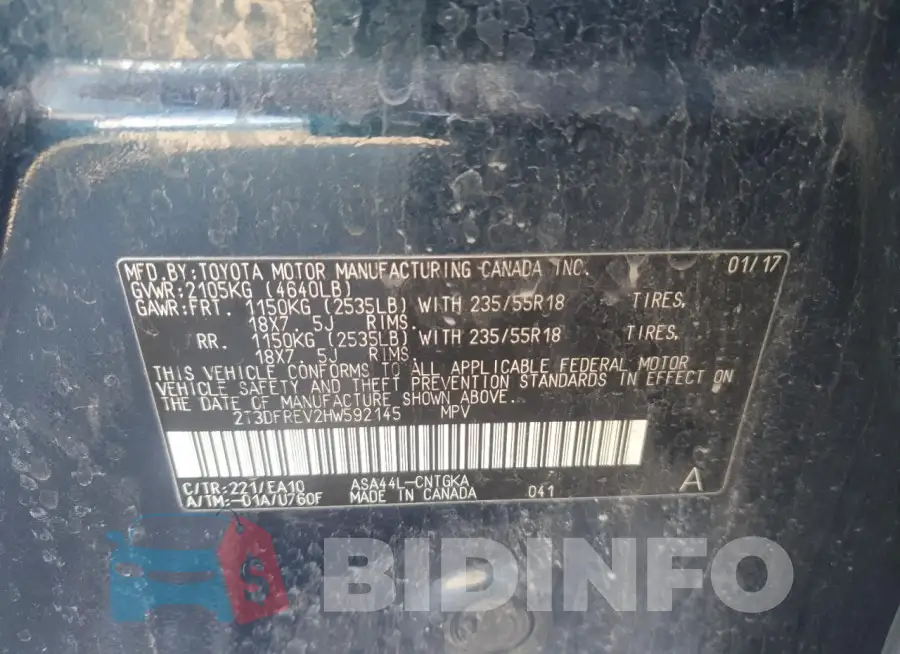 2T3DFREV2HW592145 Photo# 13