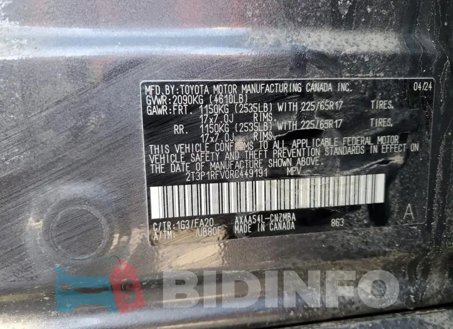 2T3P1RFV0RC449191 Photo# 14