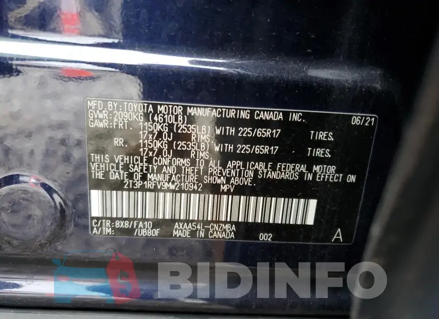 2T3P1RFV9MW210942 Photo# 13
