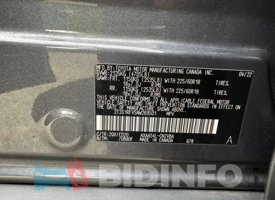 2T3S1RFV5NW269501 Photo# 10