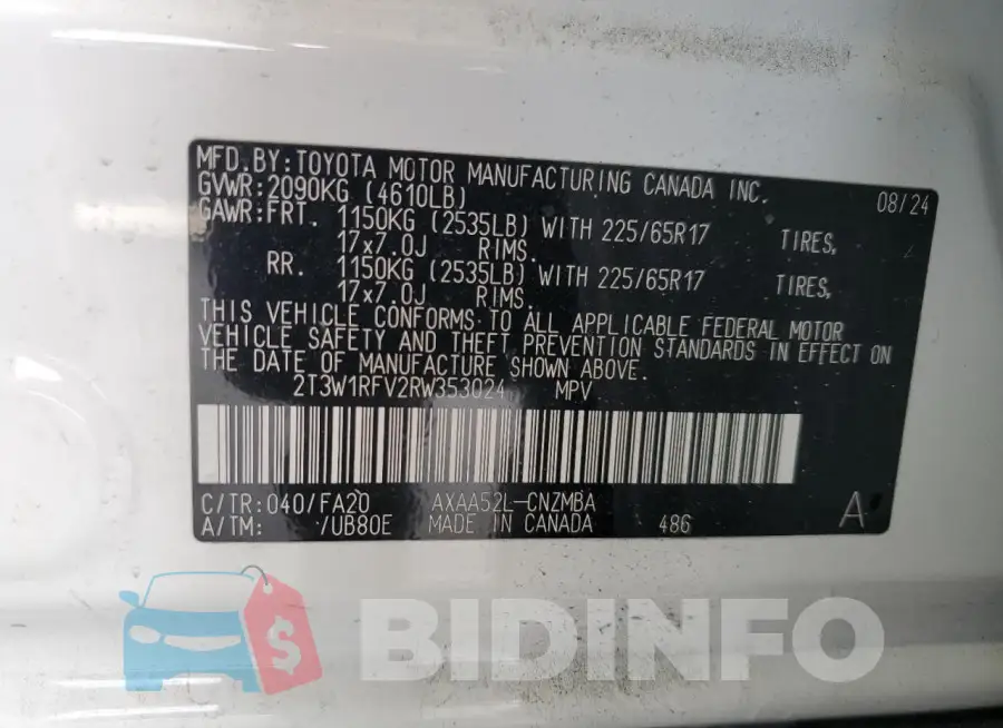 2T3W1RFV2RW353024 Photo# 14
