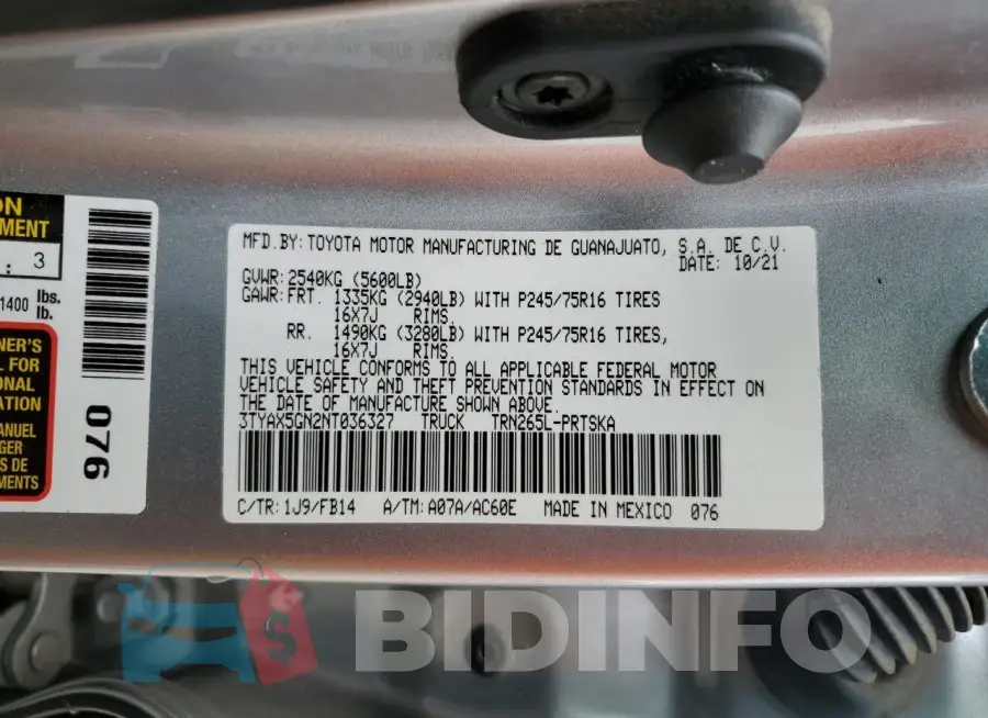 3TYAX5GN2NT036327 Photo# 12