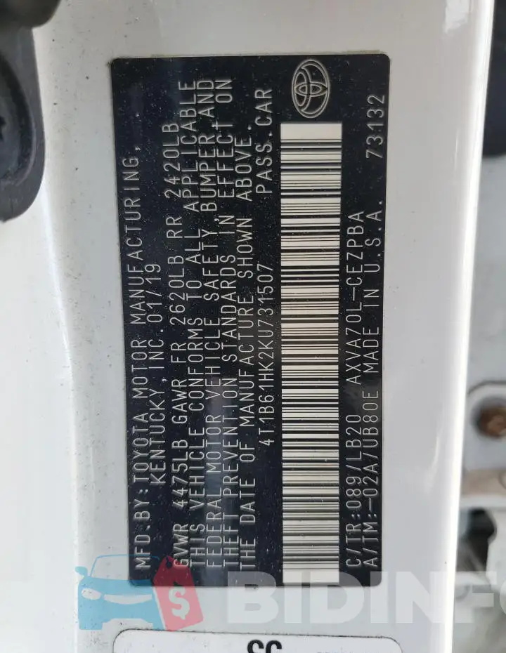 4T1B61HK2KU731507 Photo# 12