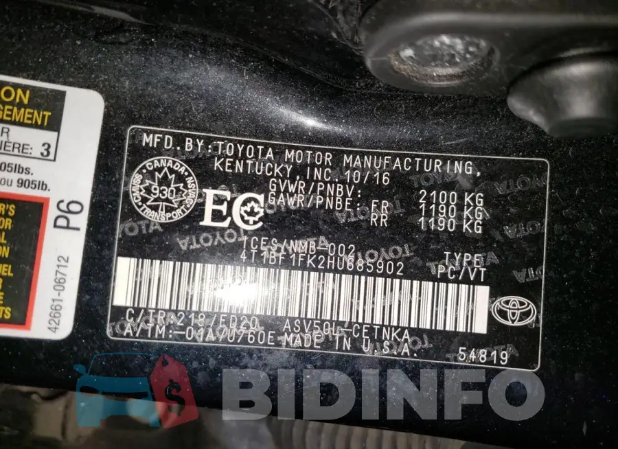 4T1BF1FK2HU685902 Photo# 13