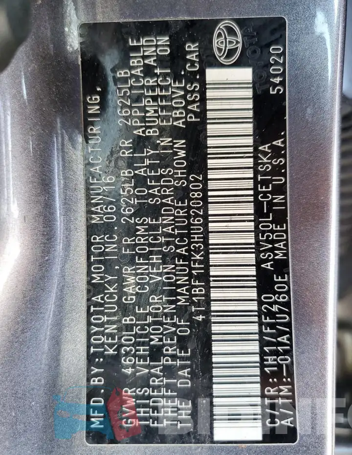 4T1BF1FK3HU620802 Photo# 12