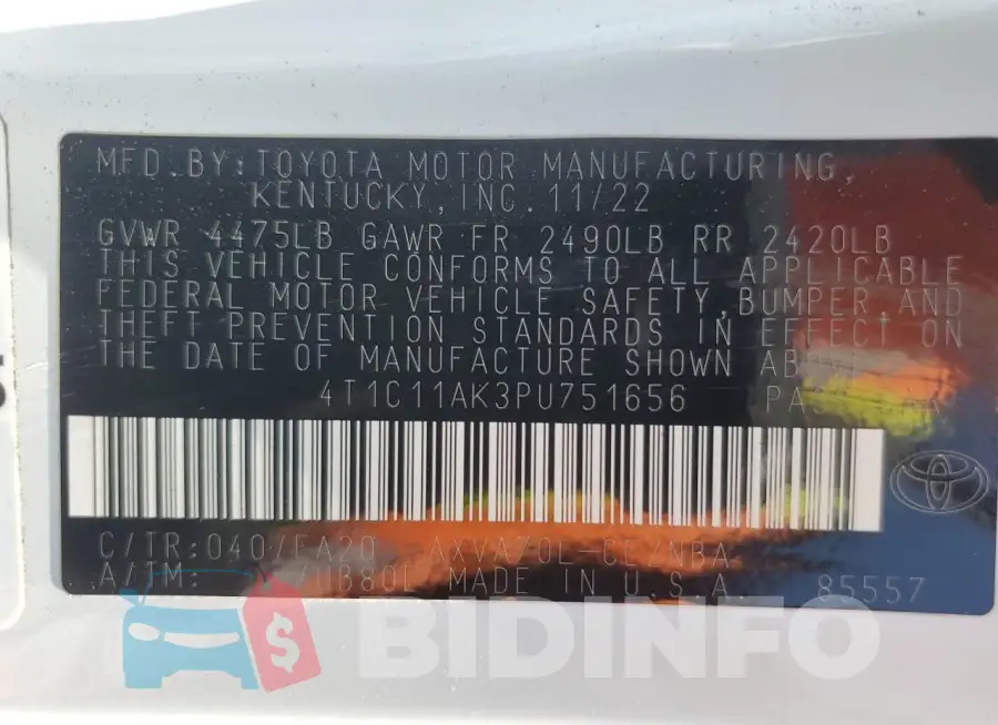 4T1C11AK3PU751656 Photo# 12
