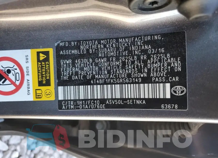 4T4BF1FK5GR563149 Photo# 12