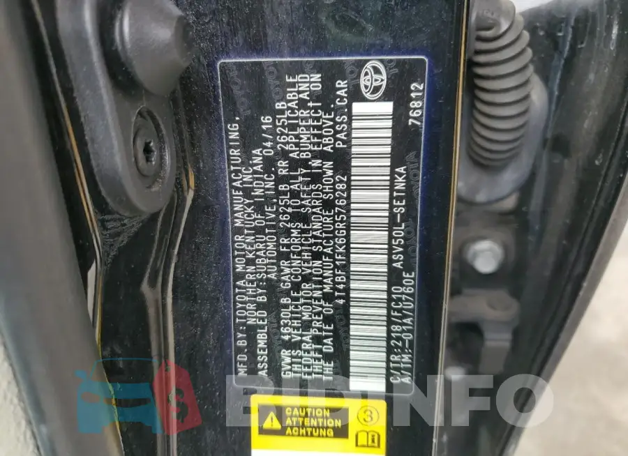 4T4BF1FK6GR576282 Photo# 12