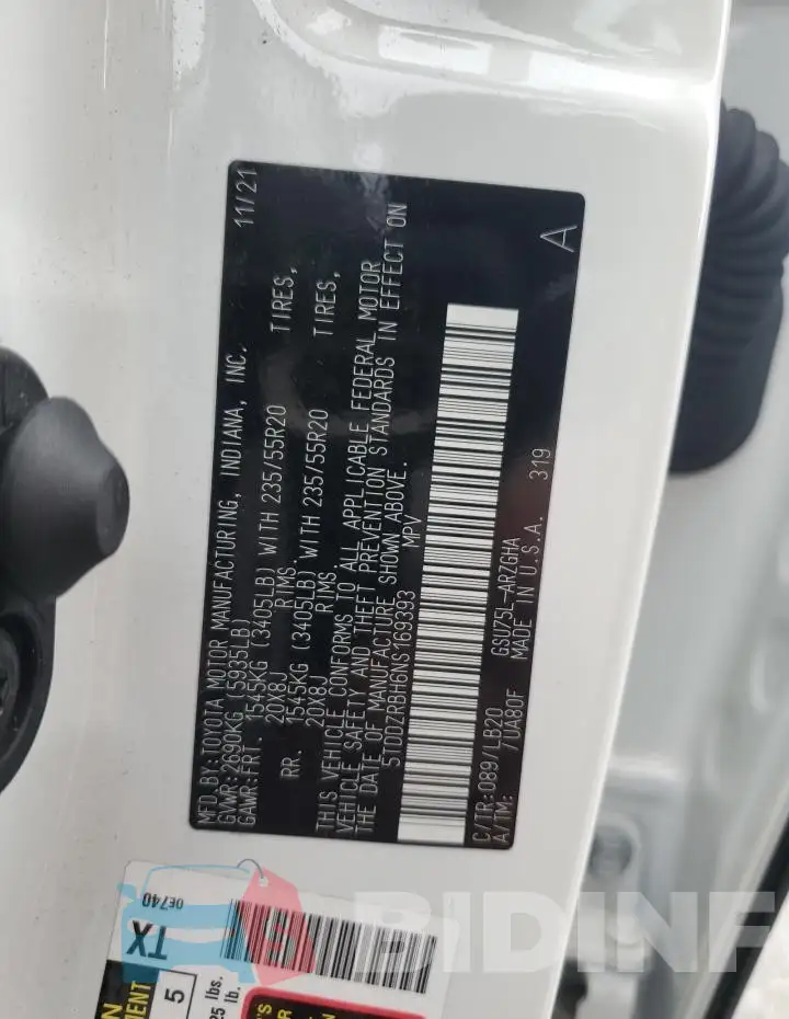 5TDDZRBH6NS169393 Photo# 13
