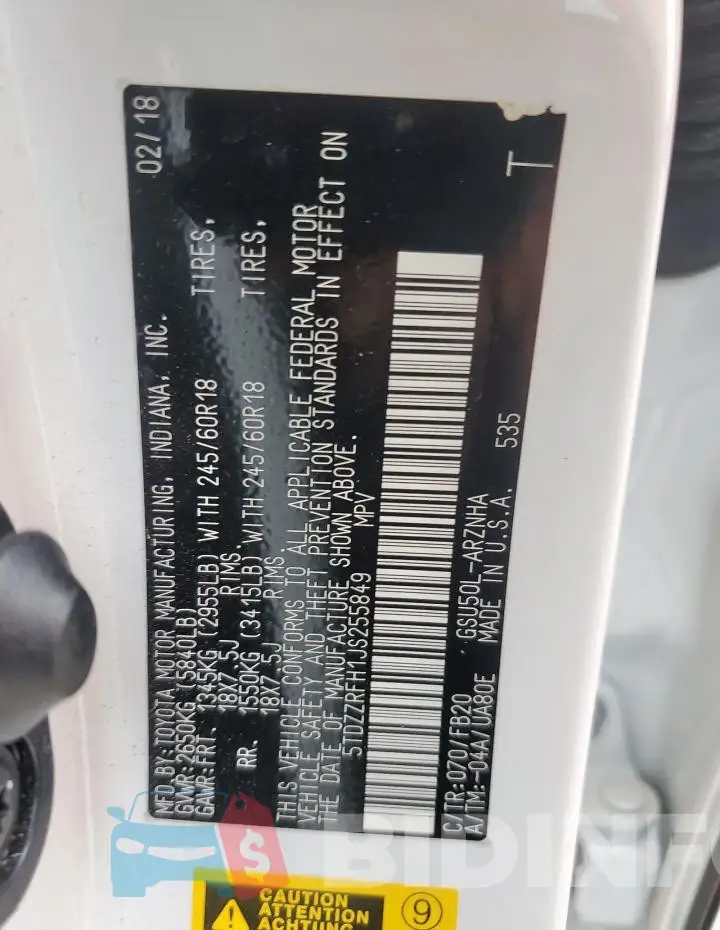 5TDZZRFH1JS255849 Photo# 13