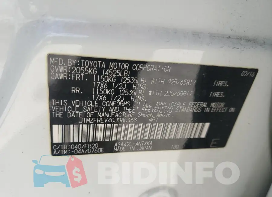 JTMZFREV4GJ080468 Photo# 13