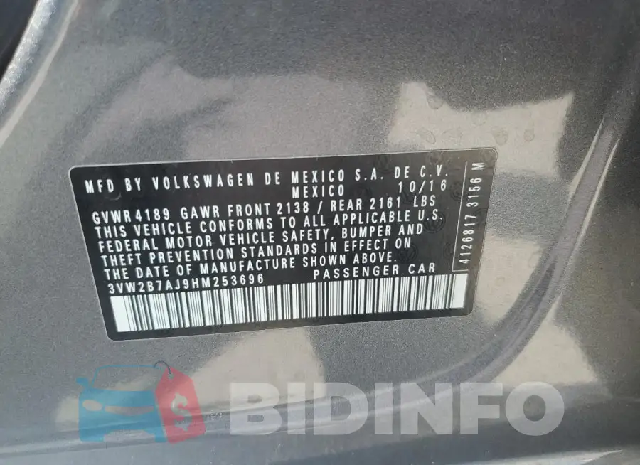 3VW2B7AJ9HM253696 Photo# 12