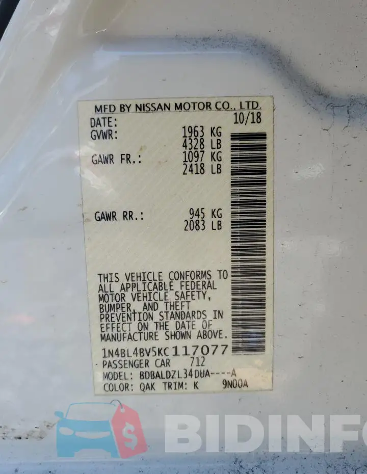 1N4BL4BV5KC117077 Photo# 13