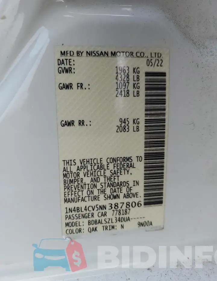 1N4BL4CV5NN387806 Photo# 12
