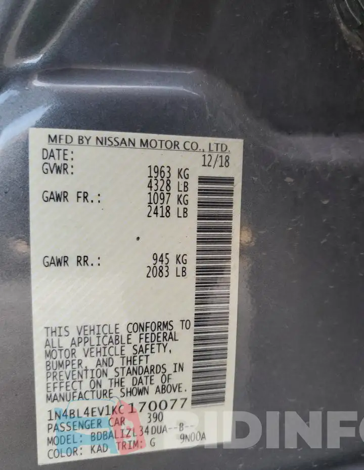 1N4BL4EV1KC170077 Photo# 12