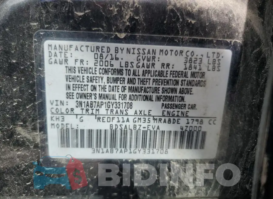 3N1AB7AP1GY331708 Photo# 12