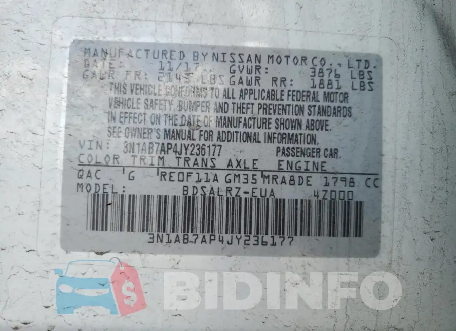 3N1AB7AP4JY236177 Photo# 13
