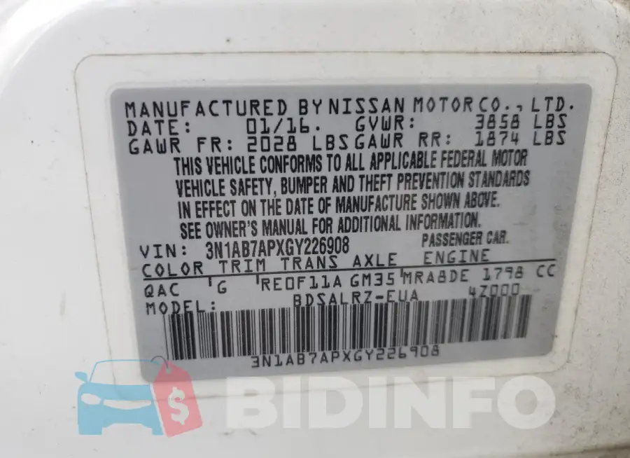 3N1AB7APXGY226908 Photo# 13