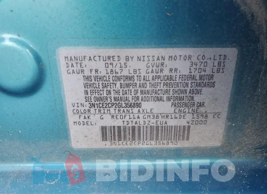 3N1CE2CP2GL356890 Photo# 12