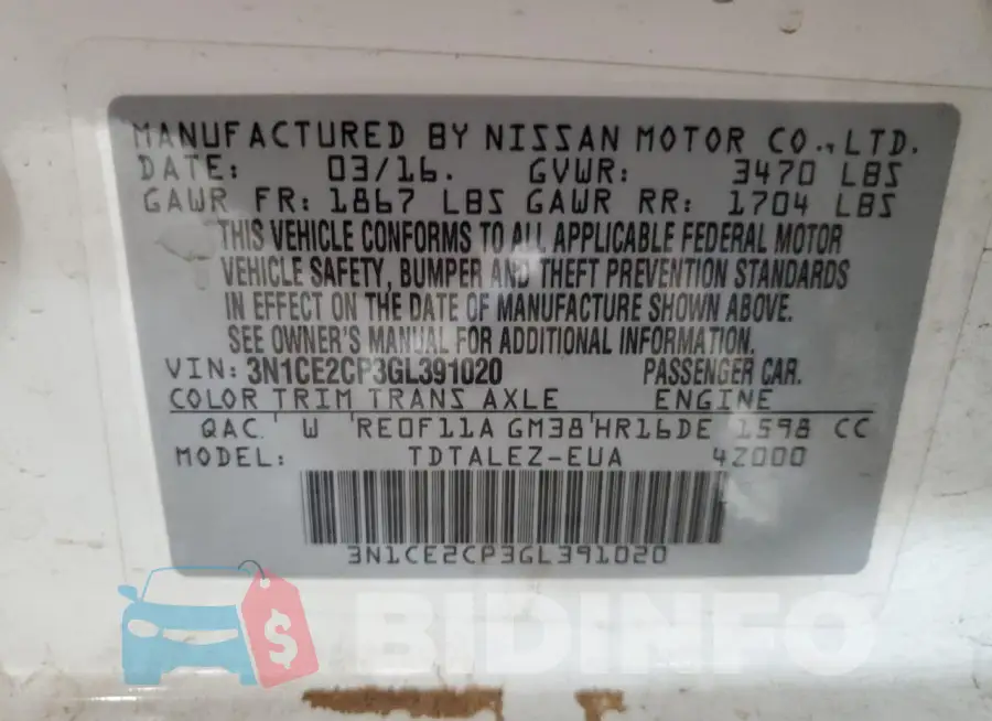 3N1CE2CP3GL391020 Photo# 12
