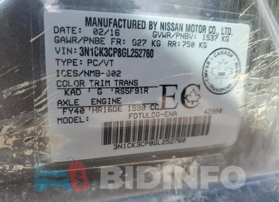 3N1CK3CP8GL252760 Photo# 12