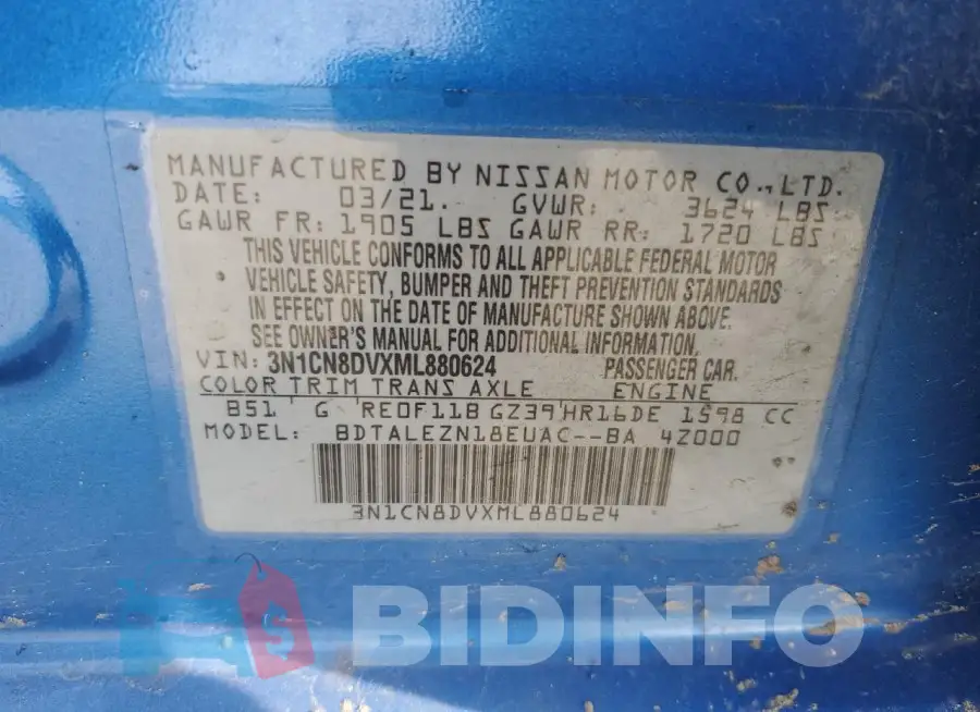 3N1CN8DVXML880624 Photo# 12